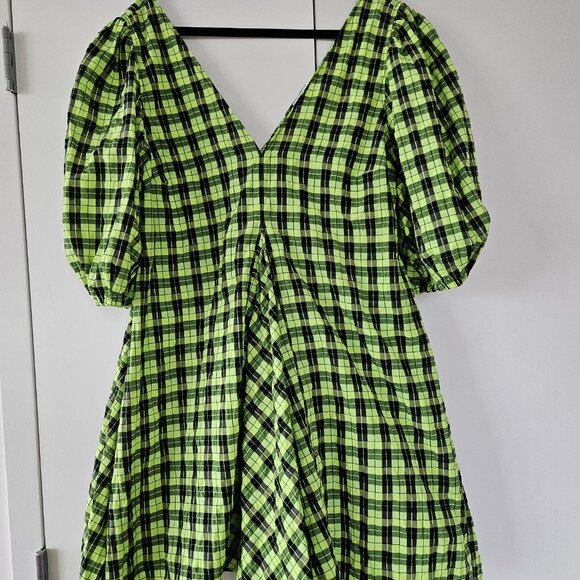 Ganni Green Seersucker Dress EU 38 - Picture 10 of 10